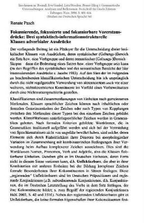 Fokussierende, fokussierte und fokussierbare Vorerstausdrücke: Drei syntaktisch-informationsstrukturelle Klassen adverbialer Ausdrücke