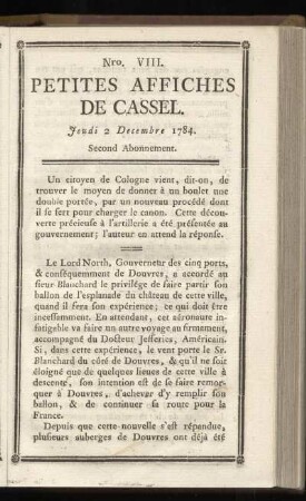 No VIII (Jeudi 2 Decembre 1784)