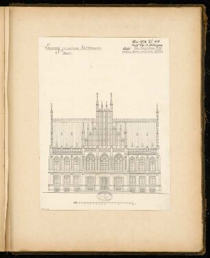 Rathaus Monatskonkurrenz Mai 1878: Aufriss Vorderansicht; Maßstabsleiste