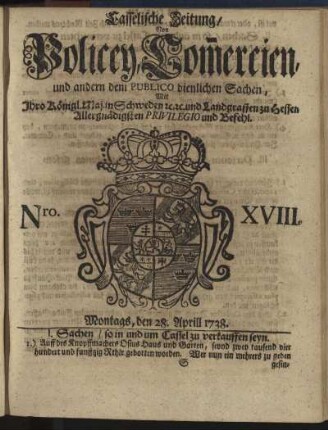 Nro. XVIII, Montags, den 28. Aprill 1738
