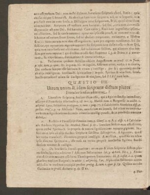 Quaestio III. Utrum unum & idem scripturae dictum plures literales sensus admittat?
