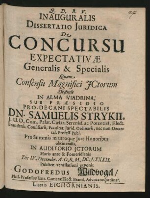Inauguralis Dissertatio Iuridica De Concursu Expectativae Generalis & Specialis