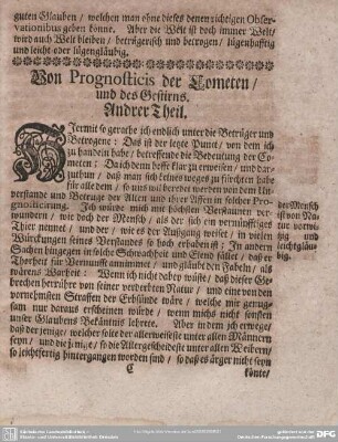 Von Prognosticis der Cometen/ und des Gestirns. Anderer Theil.