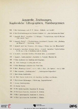 Aquarelle, Zeichnungen, Kupferstiche Lithographien, Hamburgensien (Nr. 305-326)