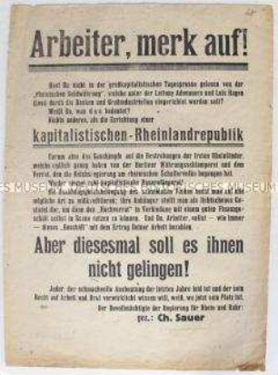 Propagandaflugblatt aus der Separatistenbewegung im Rheinland um 1923