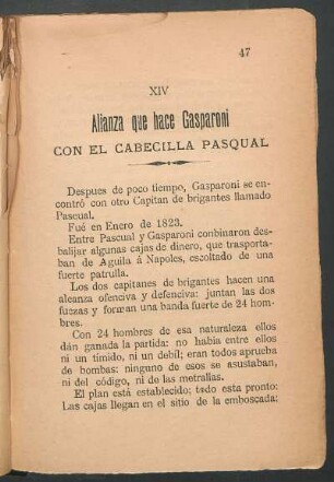 [Capítulo] XIV - Alianza que hace Gasparoni con el cabecilla Pasqual