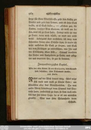 Zweyundvierzigstes Kapitel. Wie der edle Ritter Don Quixote, von Krankheit befallen, sien Testament macht, und stirbt.