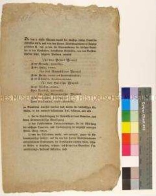 Verordnung des Stadtmagistrates zu Leipzig über die Einquartierung von Soldaten in der Stadt