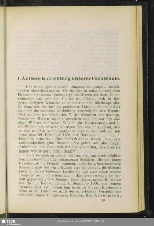 1. Äussere Einrichtung unserer Fachschule