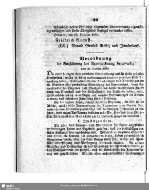 Verordnung die Ausführung der Armenordnung betreffend; vom 22. October 1840