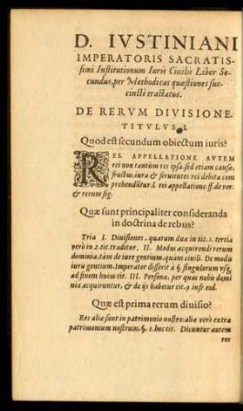 De Rerum Divisione Titulus I.