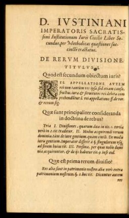 De Rerum Divisione Titulus I.