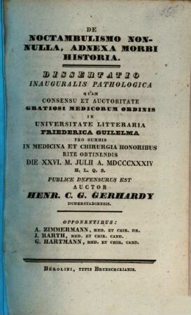 De noctambulismo nonnulla, adnexa morbi historia : Diss. inaug.