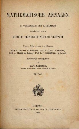 Mathematische Annalen. 9. 1876