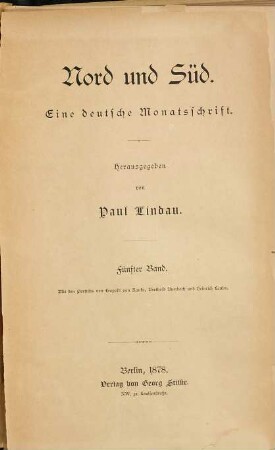 Nord und Süd : Monatsschrift für internationale Zusammenarbeit. 5, 5. 1878