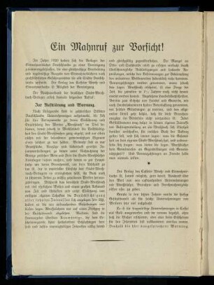 Ein Mahnruf zur Vorsicht!