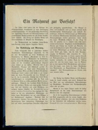 Ein Mahnruf zur Vorsicht!