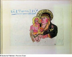 Ohne Titel (Gottesmutter mit Kind) : Ohne Titel (Gottesmutter mit Kind). Mischtechnik auf Papier. Ausstellung: Kurt Wanski. Arbeiten auf Papier, 10.01.-02.03.2003