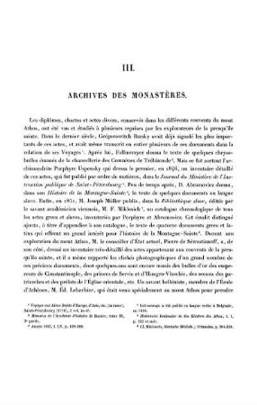 III. Archives des monastères.