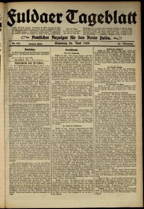 Erste Ausgabe vom Samstag, den 26. Juni 1920.
