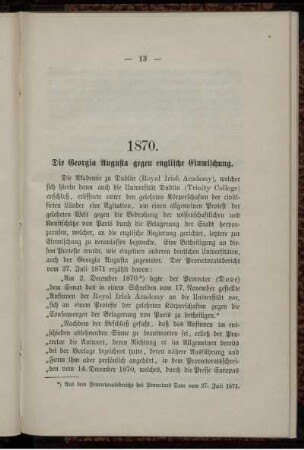 1870. Die Georgia Augusta gegen englische Einmischung