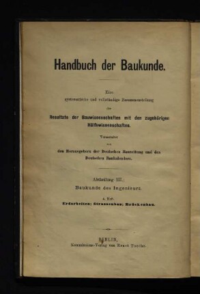 Abt. 3, H. 4: Erdarbeiten, Strassenbau, Brückenbau