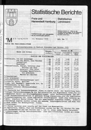Verbraucherpreise in Hamburg September und Oktober 1979 : Lfd. Nr. 11