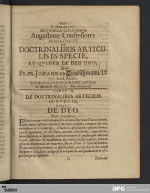 Articulus I. De Deo.