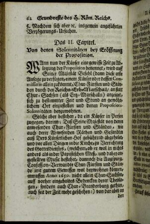 Das II. Capitel. Von denen Solennitäten bey Eröffnung der Proposition.