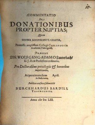 Commentatio De Donationibus Propter Nuptias
