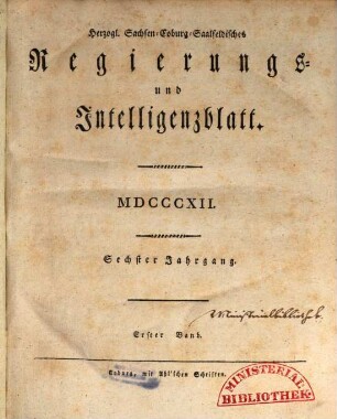 Herzogl.-Sachsen-Coburg-Saalfeldisches Regierungs- und Intelligenzblatt. 1812 = Jg. 6