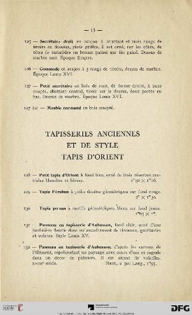 Tapisseries anciennes et de style - Tapis d'orient (Nr. 128-140)