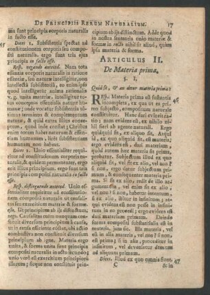 Articulus II. De Materia prima.