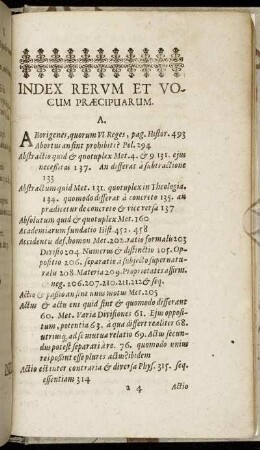 Index Rerum Et Vocum Præcipuarum.