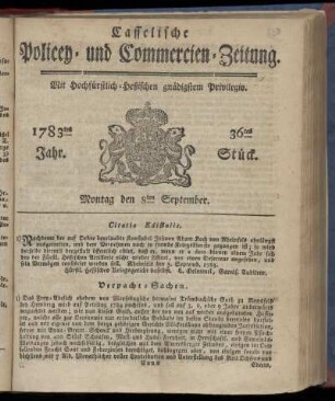 36tes Stueck, Montag den 8ten September. 1783