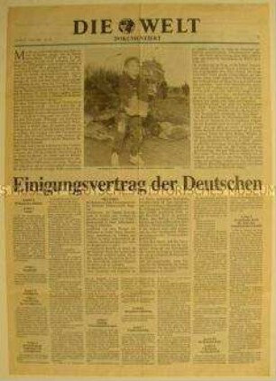 Beilage der Zeitung "Die Welt" mit dem Text des "Einigungsvertrages" zwischen der BRD und der DDR