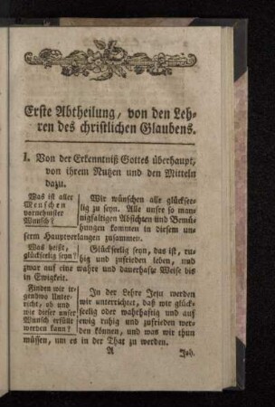 Erste Abtheilung, von den Lehren des christlichen Glaubens.