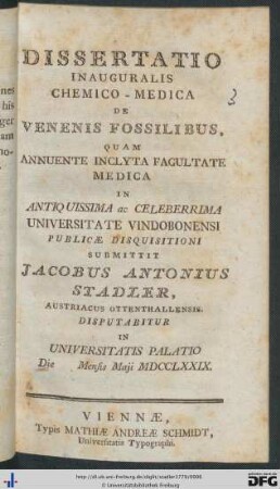 Dissertatio Inauguralis Chemico-Medica De Venenis Fossilibus