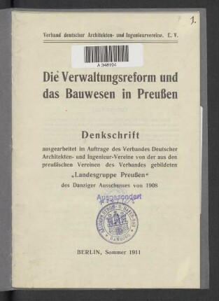 Die Verwaltungsreform und das Bauwesen in Preußen : Denkschrift