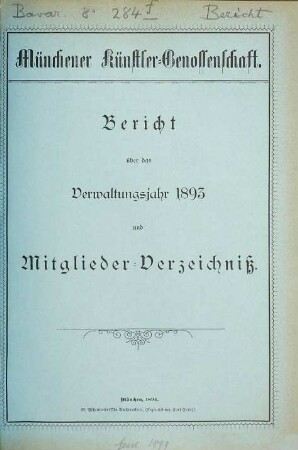 Bericht über das Verwaltungsjahr ... und Mitglieder-Verzeichnis. 1893 (1894)