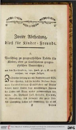 Zweite Abtheilung, bloß für Kinder-Freunde