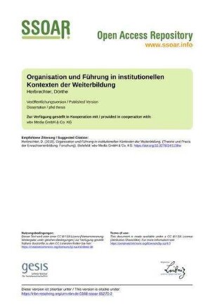 Organisation und Führung in institutionellen Kontexten der Weiterbildung