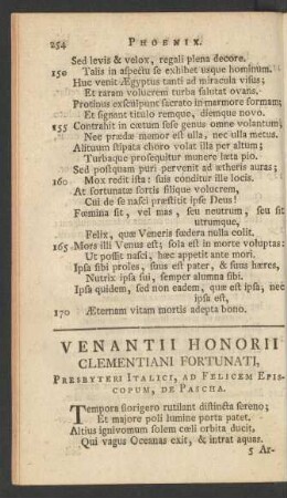 Venantii Honorii Clementiani Fortunati, Presbyteri Italici, Ad Felicem Episcopum, De Pascha
