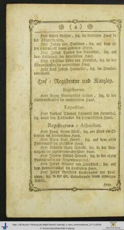 Hof-Registratur, und Kanzley.