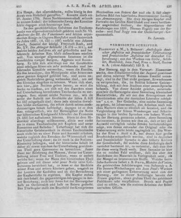 Anthologie deutscher Aufsätze mit französischer Übersetzung und französischer Aufsätze mit deutscher Übersetzung. Aus den Werken von Göthe, Schiller, Humboldt, Jean Paul, Frau v. Stael, Racine etc. Frankfurt a. M.: Brönner [S.a.]