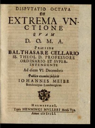 Disputatio Octava De Extrema Unctione