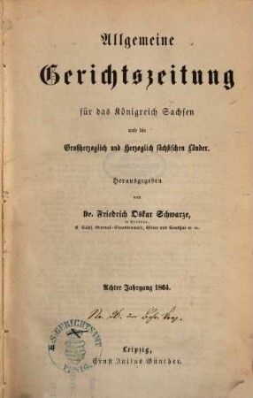 Allgemeine Gerichtszeitung für das Königreich Sachsen. 8, 8. 1864