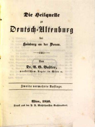 Die Heilquelle zu Deutsch-Altenburg bei Hainburg an der Donau