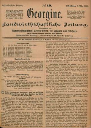 Achtundsechzigster Jahrgang. No. 10. Insterburg, 8. März 1900.