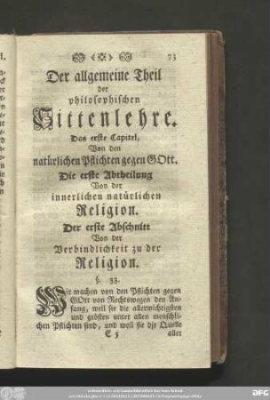 Die erste Abtheilung Von der innerlichen natürlichen Religion.